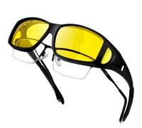 KANASTAL Occhiali Guida Notturna Uomo Lenti Gialle Donna Sovraocchiali Visione Notturni Notte Sovrapponibili Avvolgenti Rettangolari Yellow Night Driving over Glasses -Gialli Neri