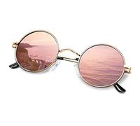 KANASTAL Rosa Occhiali da Sole Specchio Rotondi Donna Uomo Polarizzati Specchiati Tondo Cerchio Circolari UV400 Vintage Retro Metallo Oro Pink Sunglasses Women -Rosa