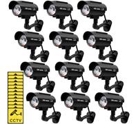 Kanayu 12 telecamere di sicurezza finte, alimentate a energia solare, simulate telecamere di sorveglianza con luci lampeggianti rosse realistiche, per interni ed esterni