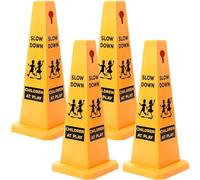 Kanayu Confezione da 4 cartelli per bambini in gioco, con scritta "Slow Kids at Play", per la sicurezza dei bambini, rallentare i quattro lati, per bambini al gioco, giallo