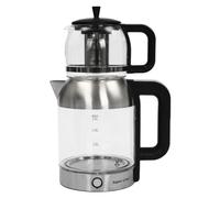 KANBCNG Bollitore elettrico in vetro da 1800 W e teiera, 2,5 l + 1 l, portatile, con linea di livello dell'acqua, filtro da tè, design anti-secco, con base con cavo di alimentazione