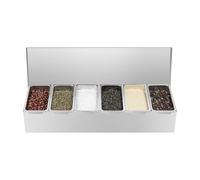 KANBCNG Contenitore per ingredienti in acciaio inox, impilabile, per pizza, portatile, con 6 scomparti separati per cucine private, ristoranti, 46 x 15 x 9 cm