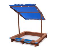 KANBCNG Sabbiera con tetto, sabbiera in legno con copertura 126 x 121 x 118 cm, grande sabbiera in legno marrone con tetto blu, portata 100 kg, design senza fondo per esterni e giardini