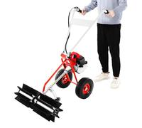 KANBCNG Spazzatrice manuale a benzina, 43 cm³, 1,7 CV, motore a benzina a 2 tempi raffreddato ad aria, spazzatrice manuale con ruote, foglie, scopa prato, scopa motore