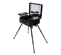 Kanbihao Valigetta cosmetica, trolley, multifunzione, in alluminio, con 4 ruote, luce LED e gamba di supporto, per saloni di bellezza, negozio di cosmetici, parrucchieri, case, Nero , moderno