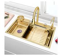 KANBUN 304 RASK AIL LAVOLO in Acciaio AUSCIALE CADCA Singola CAVOLA Multifunzione RV con Rubinetto e drenaggio Caduta Dentro o sotto Il Supporto (Colore: Gold-F, Dimensione 80x45x21cm)