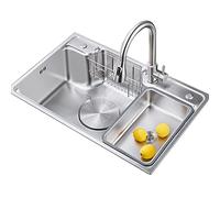 KANBUN Caduta in Acciaio Inossidabile nel lavandino della Cucina 80x48 cm di Lavoro di Lavoro Singola Grande con Combo del Rubinetto e Cesto sospeso 304 3 Fori Argento