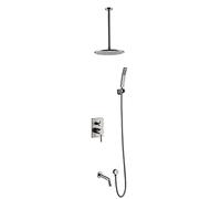 KANBUN Sistema doccia in ottone spazzolato a soffitto, set combinato doccia a scomparsa con doccetta e soffione a pioggia da 25 cm