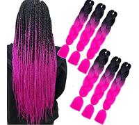 Kanekalon Sintetico Capelli Ombre Trecce Estensioni 6 Pezzi Jumbo Intreccia Dei Capelli Estensione 24 "Afro Trecce Scatola Treccia Per Crochet Capelli Per Treccia (24 Pollice, Rosa Nera)