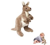 Kangaroo Peluche 28cm - Cuscino Canguro Grigio Chiaro - Madre con Bambino, per Coccolare, Giocare e Dormire - Regalo per Bambini, Ragazzi Ragazze