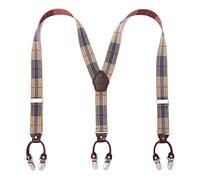 KANGDAI Bretelle uomo moda regolabile e di alta qualità 6 clip con cinturino posteriore Y resistente cinturini elastici bretelle per pantaloni bretelle (striscia beige)