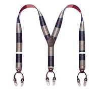 KANGDAI Robusto Uomini Braces 6 Fibbie Y Indietro 5 Colori Suspendenti Regolabili Elastici Durevoli Forti Clip Metalliche (Design scozzese grigio)