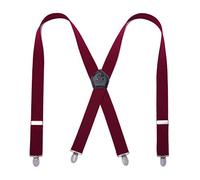 KANGDAI Sospensioni degli uomini 4 clip Pelle di cuoio genuino X Indietro Durable Wide Elastico Cinturini Braces Per pantaloni (Vino)