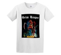 KANGEKAOYU Grim Reaper See You in Hell Heavy Metal Band Print Unisex T-Shirts Men Tee Cotton Tops White Shirt XL