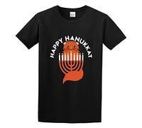 KANGEKAOYU Happy Hanukkat Print Unisex T-Shirts Men Tee Cotton Tops Black Shirt S