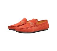 Kanggrei Mocassini da Guida da Uomo Dettagli Cuciture in Ecopelle Tomaia in Pelle Scamosciata Suola in Gomma Antiscivolo Tacco Piatto Flessibile Mocassino Slip-on Classico Casual (Color : Arancia, S