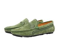 Kanggrei Mocassini da Guida da Uomo Dettagli Cuciture in Ecopelle Tomaia in Pelle Scamosciata Suola in Gomma Antiscivolo Tacco Piatto Flessibile Mocassino Slip-on Classico Casual (Color : Verde, Siz