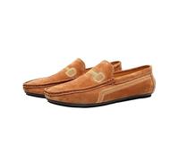 Kanggrei Mocassini da Guida da Uomo Dettagli Cuciture in Ecopelle Tomaia in Pelle Scamosciata Suola in Gomma Antiscivolo Tacco Piatto Flessibile Mocassino Slip-on Classico Casual (Color : Light Brown
