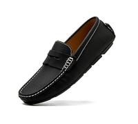 Kanggrei Mocassini da Uomo con Punta Tonda, in Pelle Nabuk, Penny Driving, Flessibili, con Tacco Piatto, Comodi e Classici da Esterno(Nero,46 EU)