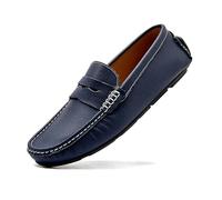 Kanggrei Mocassini da Uomo con Punta Tonda, in Pelle Nabuk, Penny Driving, Flessibili, con Tacco Piatto, Comodi e Classici da Esterno(Blu,38 EU)