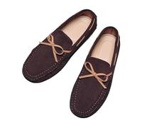 Kanggrei Mocassini da uomo con punta tonda, in pelle sintetica, penny boat, antiscivolo, leggeri, con tacco piatto, da sposa(Marrone,38 EU)