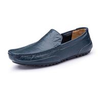 Kanggrei Mocassini da uomo in pelle PU con punta quadrata, stile mocassino slip-on, flessibili, antiscivolo, comodi e alla moda.(Blu,37 EU)