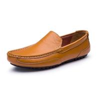 Kanggrei Mocassini da uomo in pelle PU con punta quadrata, stile mocassino slip-on, flessibili, antiscivolo, comodi e alla moda.(Yellow,39 EU)