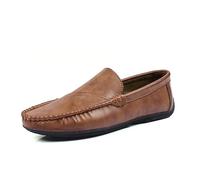 Kanggrei Mocassini da uomo, slip-on, punta tonda, tinta unita, in pelle vegana, scarpe classiche da passeggio(Marrone,42 EU)