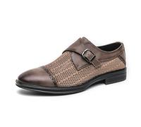 Kanggrei Mocassini Eleganti da Uomo, con Cinturino alla navata, con Punta a Cappuccio, Slip-on, Traforati, Scarpe Oxford, Business Casual, Ufficio, Matrimonio, Scarpe Formali(Brown,42 EU)