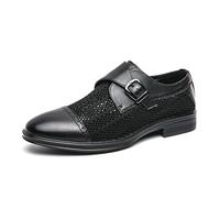 Kanggrei Mocassini Eleganti da Uomo, con Cinturino alla navata, con Punta a Cappuccio, Slip-on, Traforati, Scarpe Oxford, Business Casual, Ufficio, Matrimonio, Scarpe Formali(Black,40 EU)