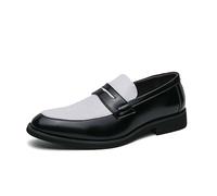 Kanggrei Mocassini Penny Bicolore da Uomo Slip On Punta Rotonda PU Pelle Punta Divisa Antiscivolo Tacco a Blocco Scarpe da Lavoro Eleganti e Formali(Nero,41 EU)