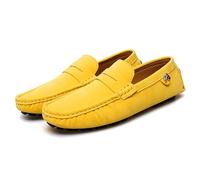 Kanggrei Mocassini Penny da Uomo Punta Tonda Mocassini da Guida in Pelle Scamosciata con Tacco Piatto Leggero Antiscivolo Moda da Passeggio Slip on Mocassini Scarpe(Color:Yellow,Size:44 EU)