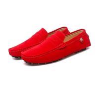 Kanggrei Mocassini Penny da Uomo Punta Tonda Mocassini da Guida in Pelle Scamosciata con Tacco Piatto Leggero Antiscivolo Moda da Passeggio Slip on Mocassini Scarpe(Color:Rosso,Size:45 EU)