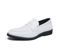 Kanggrei Mocassino da Uomo Bicolore Slip on Vestito Patchwork Scarpe Formali in Pelle PU Indossa Scarpe Classiche Oxford da Lavoro Casual(Color:Bianca,Size:40 EU)