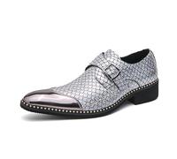 Kanggrei Scarpe Abito Oxford da Uomo Slip On Punta a Punta Pelle PU Monk Strap Patchwork Suola in Gomma Antiscivolo Resistente Antiscivolo(Color:Argento,Size:43 EU)