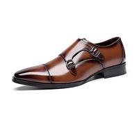 Kanggrei Scarpe da Uomo con Doppia Fibbia Monk Strap Monk in Pelle con Punta Liscia Scarpe Eleganti da Uomo in Pelle Oxford Formali da Lavoro Casual(Color:Marrone,Size:44 EU)