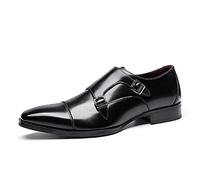 Kanggrei Scarpe da Uomo con Doppia Fibbia Monk Strap Monk in Pelle con Punta Liscia Scarpe Eleganti da Uomo in Pelle Oxford Formali da Lavoro Casual(Color:Nero,Size:44 EU)