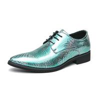 Kanggrei Scarpe Eleganti da Uomo con Lacci, Punta Arrotondata, in Similpelle, con Stampa Floreale, Modello Derby(Verde,43 EU)
