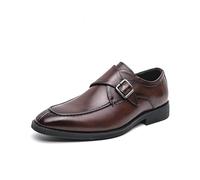 Kanggrei Scarpe Monk for Uomo Slip On Punta Quadrata brunita Monk Strap Punta Divisa in Pelle Vegan Tacco Largo Antiscivolo Mocassini Bassi da Esterno(Marrone,40 EU)