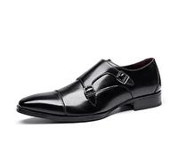 Kanggrei Scarpe Oxford da Uomo, Slip-on, con Doppia Fibbia, Punta Arrotondata, Suola in Gomma, Antiscivolo, Resistenti allo Scivolamento, Basse, for Esterni(Nero,38 EU)