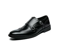 Kanggrei Scarpe Oxford Eleganti da Uomo, Slip-on, Punta affilata, Brogue, Punta a Coda di Rondine in Rilievo, Doppio Cinturino Monk, Pelle PU, Tacco a Blocco, Casual(Nero,41 EU)