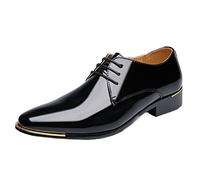Kanggrei Scarpe Oxford Eleganti da Uomo, Stringate, Punta Liscia e Lucida, Scarpe Derby in Pelle Verniciata, Suola in Gomma Antiscivolo, Tacco Basso e Classico(Nero,45.5 EU)
