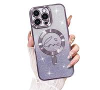 KANGHAR Magnetic Glitter Case for iPhone 16 Pro Max, Clear Gradient Love Heart Pattern [Compatible with Magsafe Charging] Camera Protection Soft Sparkle Cover for Women Girls (Purple)