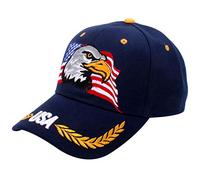 Kangqifen Berretto da baseball da uomo e da donna, con bandiera americana, con aquila, con chiusura in velcro, Blu mare, M/L