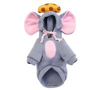 KANGQL Costume per cani e gatti, costume da topo per Halloween e cosplay, con cappuccio e coulisse, pullover per tenere al caldo, tuta per festa