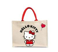 Kanguru, Borsa Shopper Donna Hello Kitty in Cotone con Manici Rossi, Tote Bag Foderata con Tasca Interna, Idea Regalo Trendy per Viaggio, Shopping, Palestra, Lavoro, Accessori Kawaii