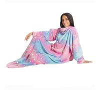 Kanguru Coperta con maniche Glow Arcobaleno, Si illumina al buio, in pile, Microfibra, con tasca centrale fantasia Rainbow Stelle, Singolo, 180x140cm, plaid letto o divano, regalo Natale o Compleanno