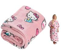Kanguru - Coperta pile indossabile, Hello Kitty, felpa hoodie oversize, soffice plaid copre fronte retro, permette di camminare ed usare le maniche, 80x90 cm, poncho bambina xxl, regali natale