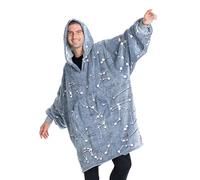 Kanguru - Felpa Coperta Donna con Cappuccio Glow, Plaid Pile Oversize con maniche, Hoodie, Pigiama Invernale, Idea Regalo Compleanno Natale Donna Uomo, Divano, 90x95 cm Stelle Blu si illumina al buio