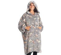 Kanguru Felpa Coperta Donna con Cappuccio Glow, Plaid Pile Oversize con maniche, Hoodie, Pigiama Invernale, Idea Regalo Compleanno Natale Donna Uomo, Divano, 90x95 cm Grigio Farfalle si illumina buio